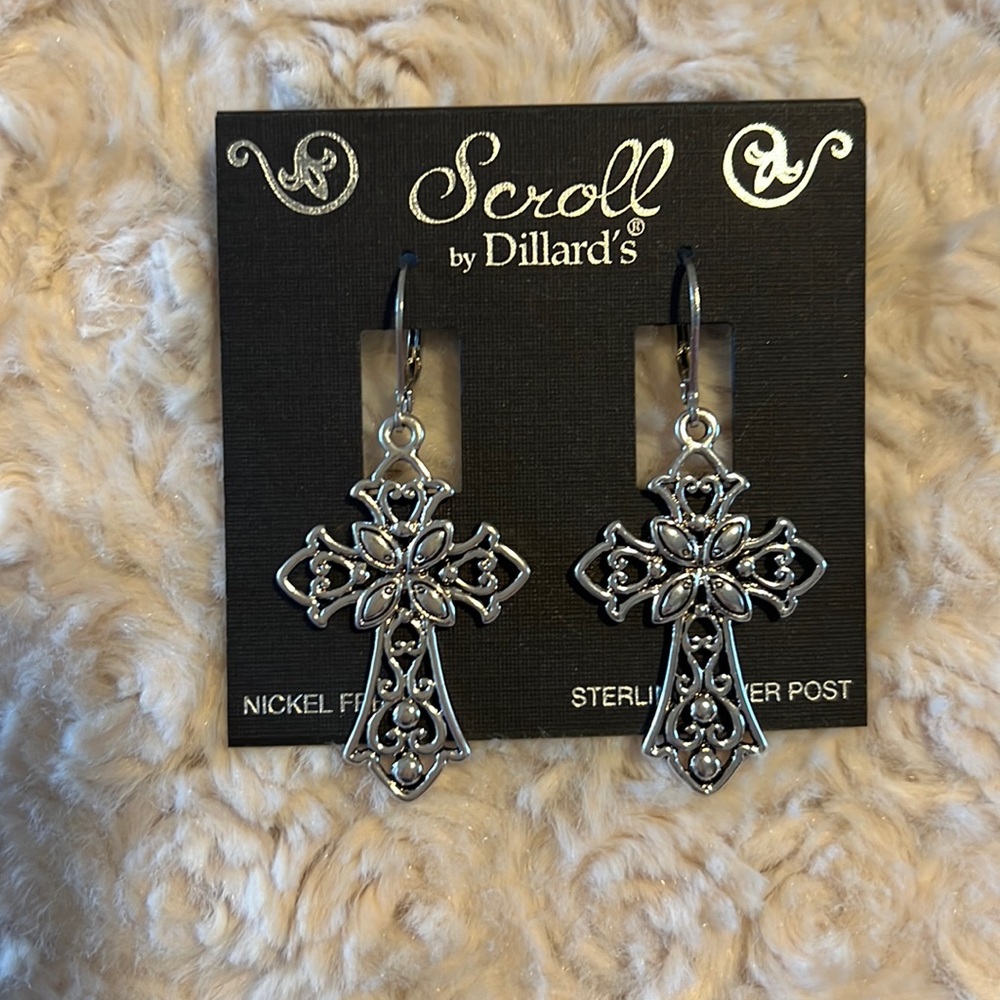 Sterling silver, nickel free cross earrings.